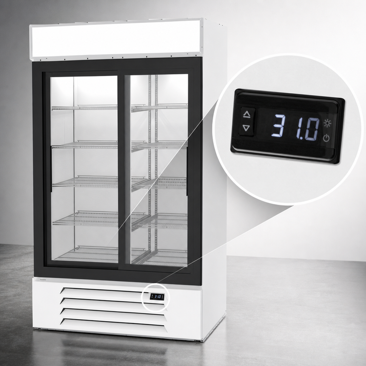 Product image #4 for Beverage-Air MarketMax Two-Section Sliding Glass Door Refrigerated Merchandiser, 35.4 Cu. Ft., White