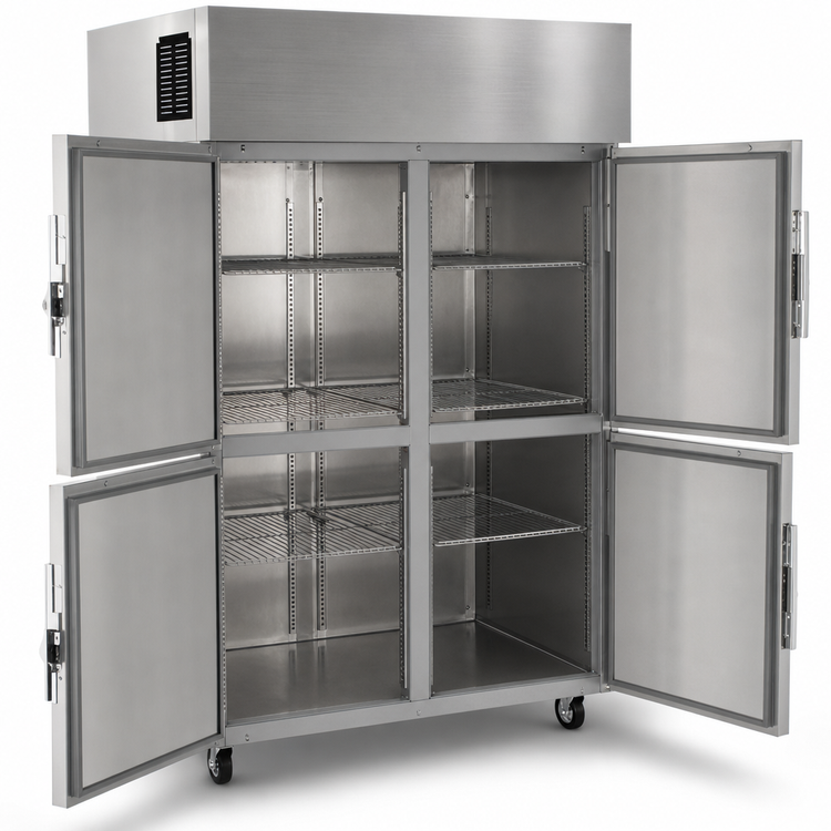 Product image #4 for Delfield 6000XL Two-Section Reach-In Refrigerator with Four Locking Half-Height Solid Doors, 41.5 Cu. Ft., Top-Mounted Self-Contained