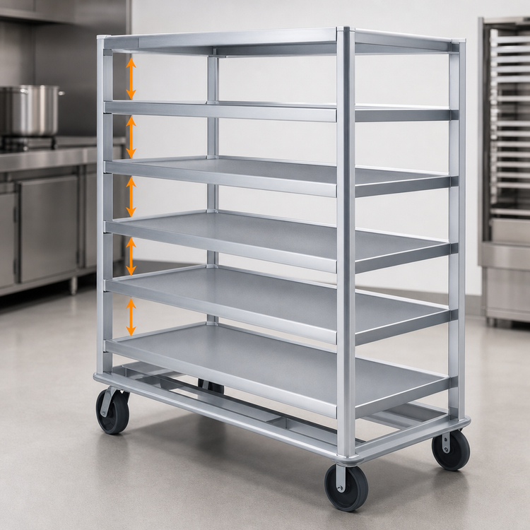 Product image #4 for Heavy-Duty Aluminum Queen Mary Utility Cart, 6 Shelves, 27 x 60 Inches, Up-Flanged Edges