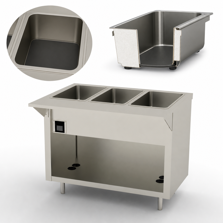 Product image #4 for Thurmaduke EW-3-CBSS 3-Well Electric Ganged Waterless Hot Food Unit with Legs