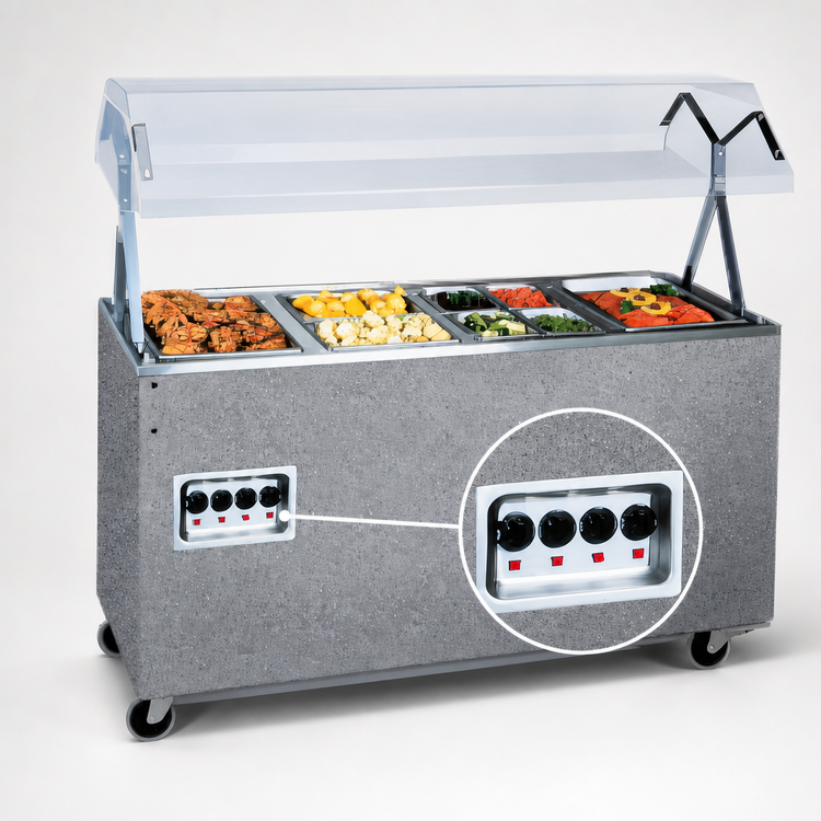 Product image #4 for 2-Series Affordable Portable Deluxe 3-Well Mobile Hot Food Station with Buffet-Style Breath Guard and Enclosed Base