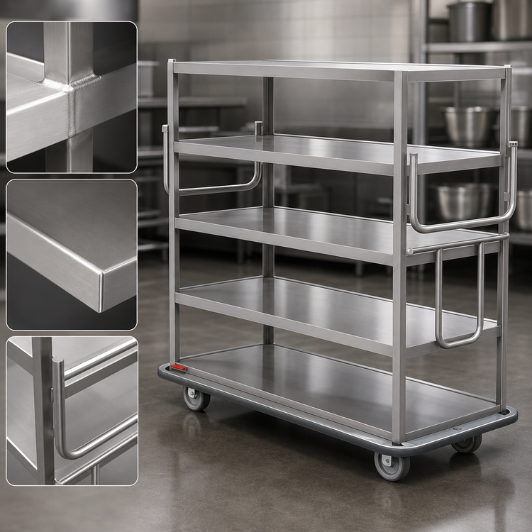 Product image #4 for Metro 64-Inch Queen Mary Banquet Cart with 6 Ledge Shelves, Stainless Steel