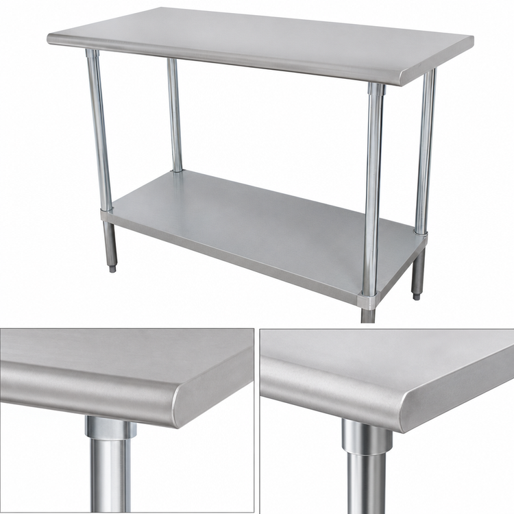 Product image #4 for Advance Tabco Special Value Series 84-Inch x 24-Inch Flat Top 430 Stainless Steel Work Table with Adjustable Galvanized Undershelf