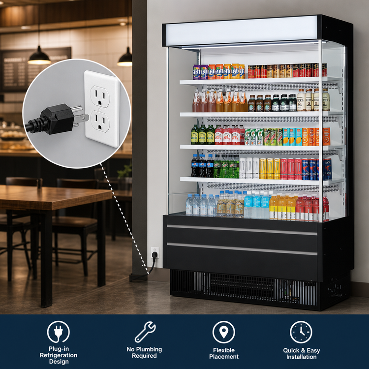 Product image #5 for Turbo Air TOM-50SEW(B)-N Vertical Air Curtain Open Display Merchandiser, Full-Height Slim Profile, 21.3 Cu. Ft., 4 Shelves, Self-Contained Refrigeration