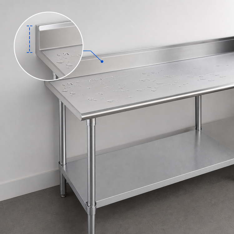 Product image #4 for Advance Tabco 144" x 36" Stainless Steel Work Table with 5" Backsplash and Galvanized Undershelf