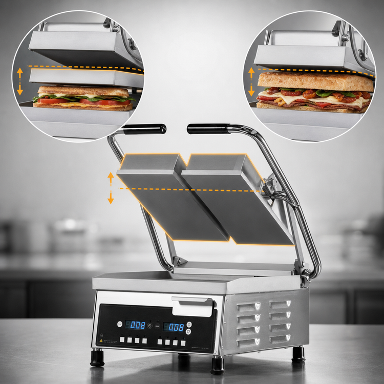 Product image #4 for Proluxe Vantage Compact Split-Lid Commercial Panini Press with Dual 6-Inch Smooth Grill Surfaces