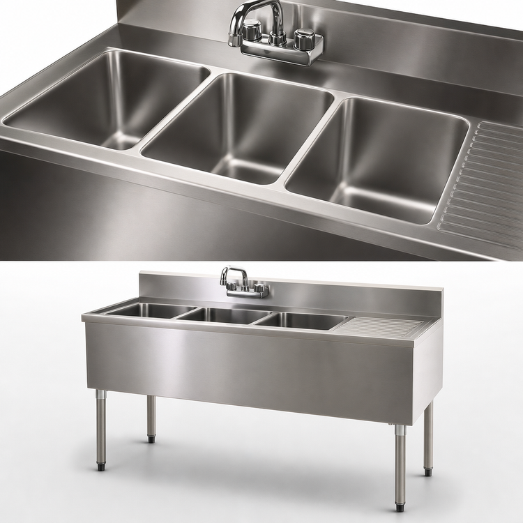 Product image #4 for Eagle Group 1800 Series 3-Compartment Underbar Sink with Right Drainboard, 48 x 20 x 33-1/2 Inches, 304 Stainless Steel