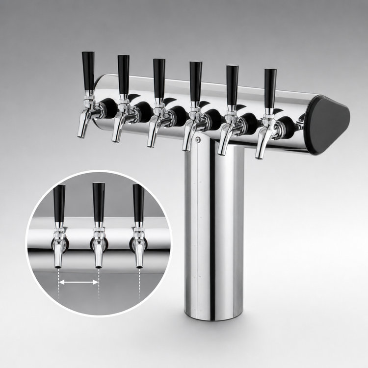 Product image #4 for Winged Tee Draft Tower, Countertop, Glycol-Cooled, 8 Faucet, Polished Chrome