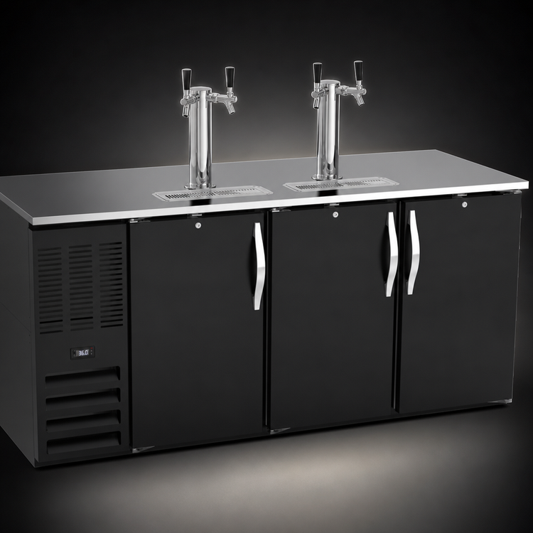 Product image #4 for Beverage-Air 72-Inch 3-Door Direct Draw Beer Dispenser with Dual Faucet Towers, Black Exterior