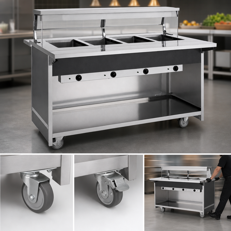 Product image #4 for Atlas Metal BLH-6 91-1/4 Inch Mobile Hot Food Serving Counter with 6 Full-Size Wells