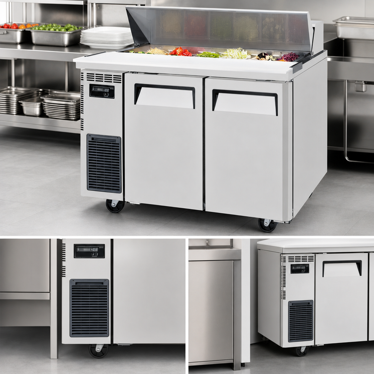 Product image #4 for Turbo Air J Series 48-Inch Two-Section Sandwich/Salad Prep Table Refrigerator, 12-Pan, Self-Contained
