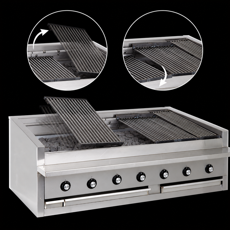 Product image #4 for Bakers Pride Dante Series 60-Inch Low-Profile Countertop Gas Radiant Charbroiler with Glo-Stones and 6-Inch Service Shelf