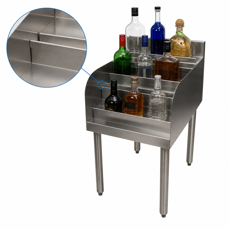 Product image #5 for BK Resources 4-Step Freestanding Underbar Liquor Bottle Display, 18" W x 21-1/4" D