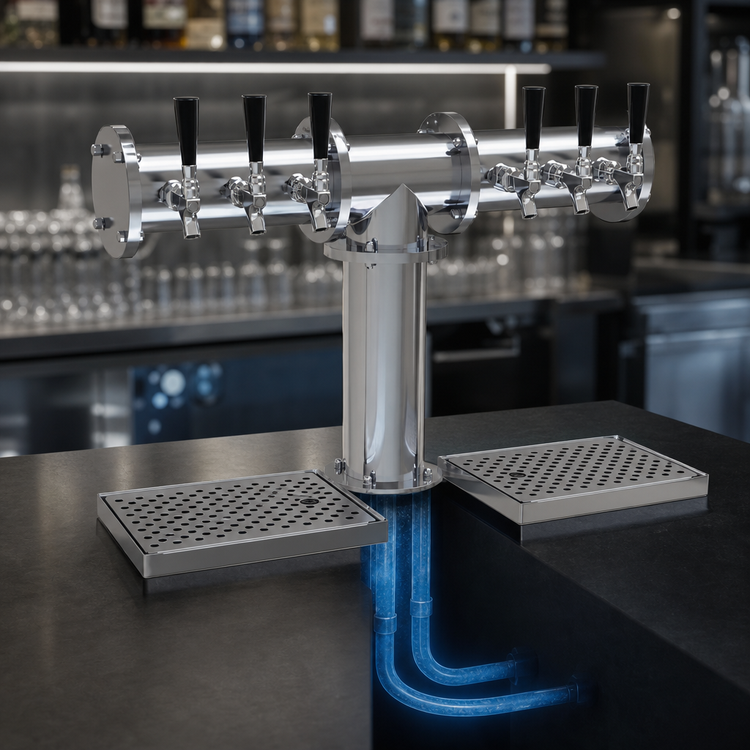 Product image #4 for Countertop Pipe Tee Draft Dispensing Tower, 6 Faucet, 1 Column, Glycol-Cooled, Stainless Steel