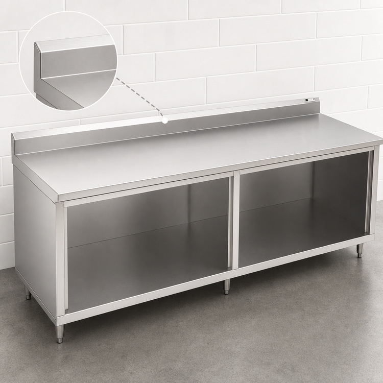 Product image #4 for John Boos Stainless Steel Work Table with Open Front Cabinet Base, 132 x 24 Inches, 5-Inch Backsplash