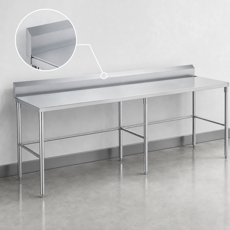 Product image #4 for 108-Inch x 24-Inch 430 Stainless Steel Underbar Work Table with 5-Inch Backsplash and Open Galvanized Base