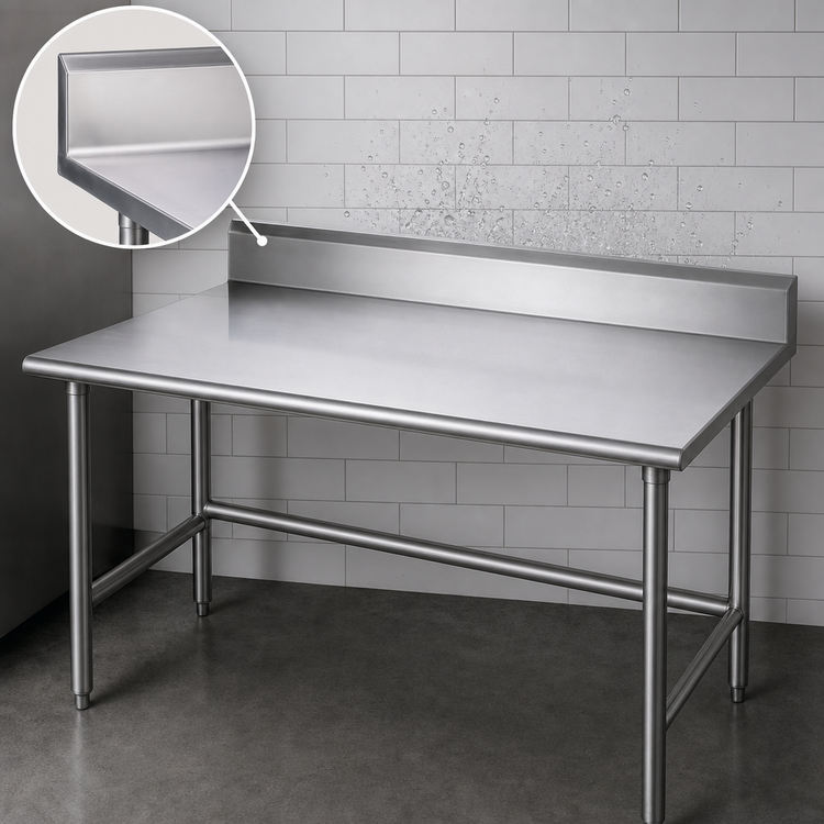 Product image #4 for Advance Tabco 84-Inch x 36-Inch 16 Gauge 304 Stainless Steel Work Table with 5-Inch Backsplash