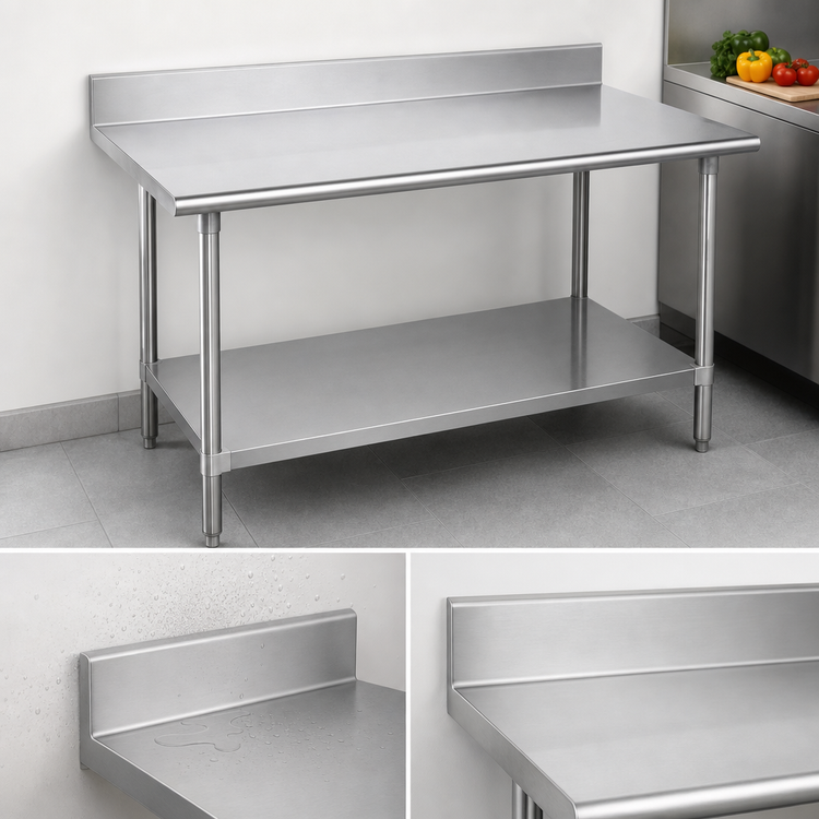 Product image #4 for Advance Tabco 84-Inch 430 Stainless Steel Work Table with 5-Inch Backsplash and Adjustable Undershelf