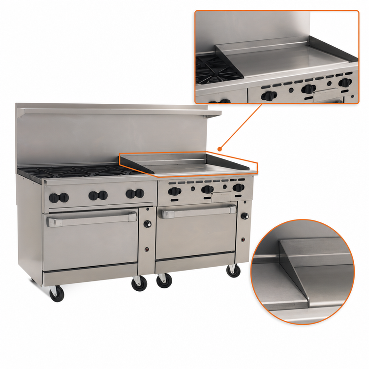 Product image #4 for Vulcan Endurance 72-Inch Commercial Gas Range with 6 Open Burners, 36-Inch Manual Griddle, and 2 Standard Ovens