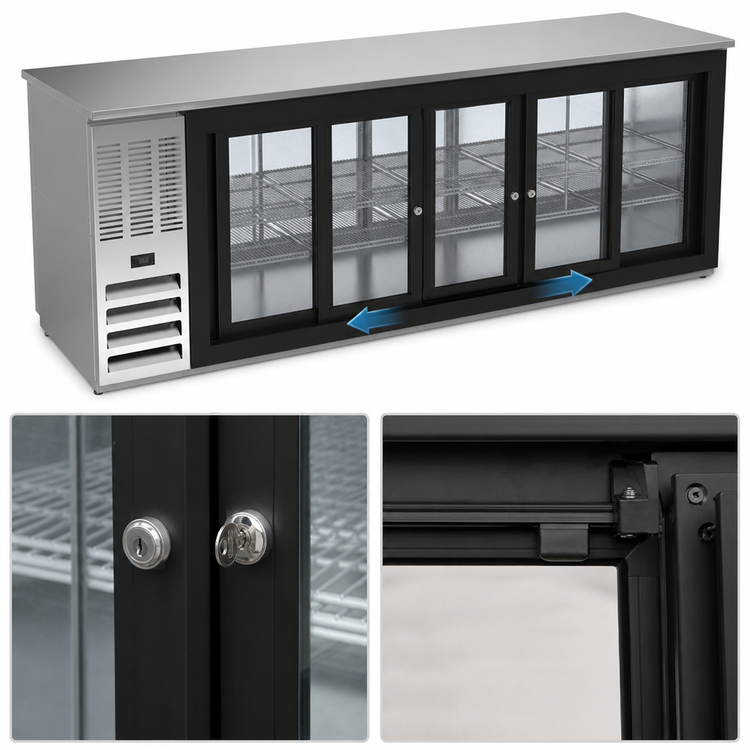 Product image #4 for Beverage-Air 72-Inch Three-Section Pass-Thru Back Bar Refrigerator with Locking Sliding Glass Doors
