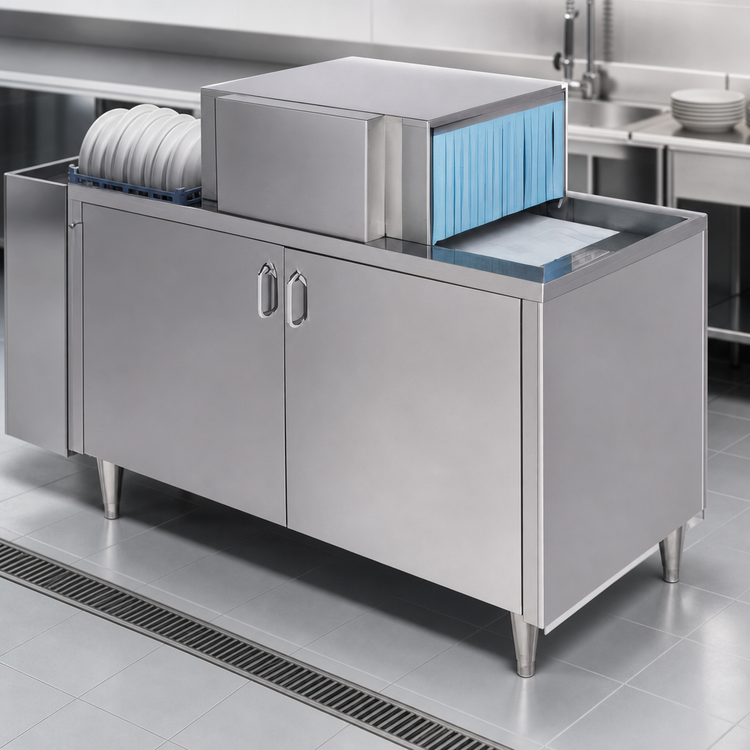 Product image #4 for Moyer Diebel 48-Inch Wide Pass-Through Conveyor Glasswasher with Cabinet Base and Doors, Left-to-Right Operation, Low-Temp Chemical Sanitizing