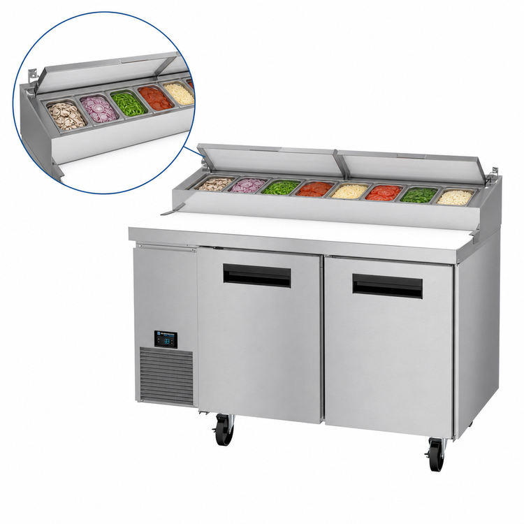 Product image #4 for Hoshizaki Steelheart 60-Inch Reach-In Two-Section Pizza Prep Table with 1/2-Inch White Poly Cutting Board