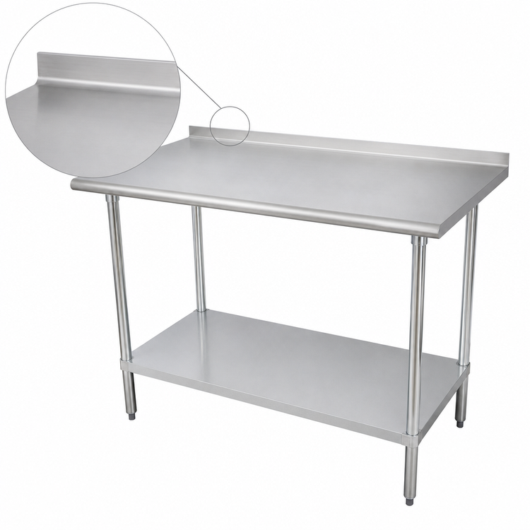 Product image #4 for Advance Tabco 108-Inch x 36-Inch 16-Gauge 430 Stainless Steel Work Table with 1-1/2-Inch Rear Up-Turn and Adjustable Undershelf