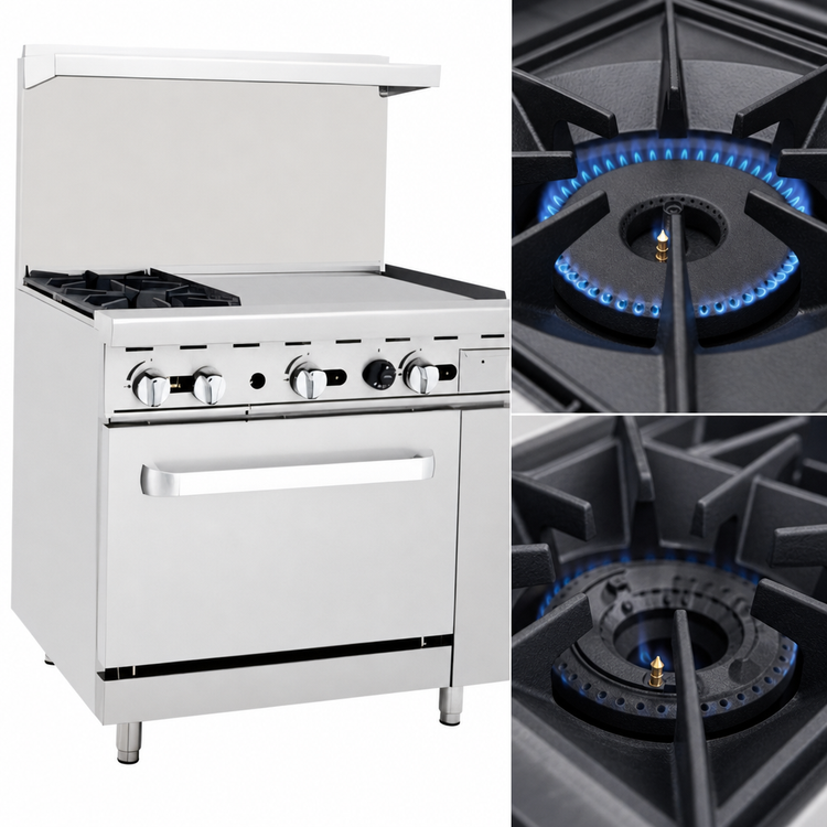 Product image #4 for CookRite 36-Inch Propane Combination Gas Range with 2 Open Burners, Right-Side 24-Inch Griddle, and Standard Oven