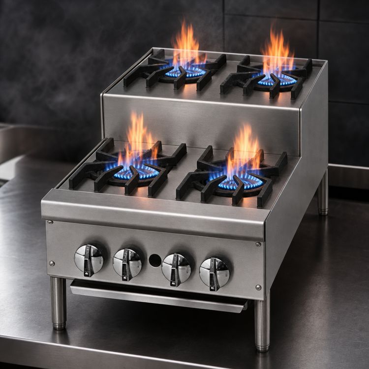 Product image #4 for Supreme 18-Inch Countertop Gas Step-Up Hotplate with 2 Open Burners and 2 Step-Up Open Burners