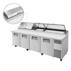 Thumbnail image #4 for True Mfg. - General Foodservice TPP-AT-119-HC 4-Section Self-Contained Refrigerated Pizza Prep Table, 4 Doors, 15-Pan Rail, 19-1/2" Cutting Board