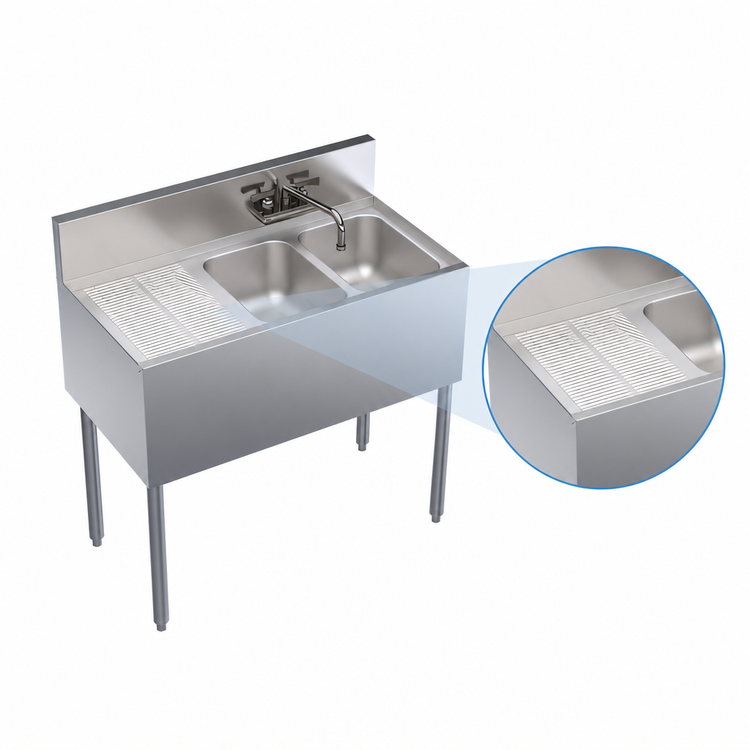 Product image #4 for Krowne Royal Series 36-Inch Two-Compartment Underbar Sink Unit with Left Drainboard and Swing-Spout Faucet