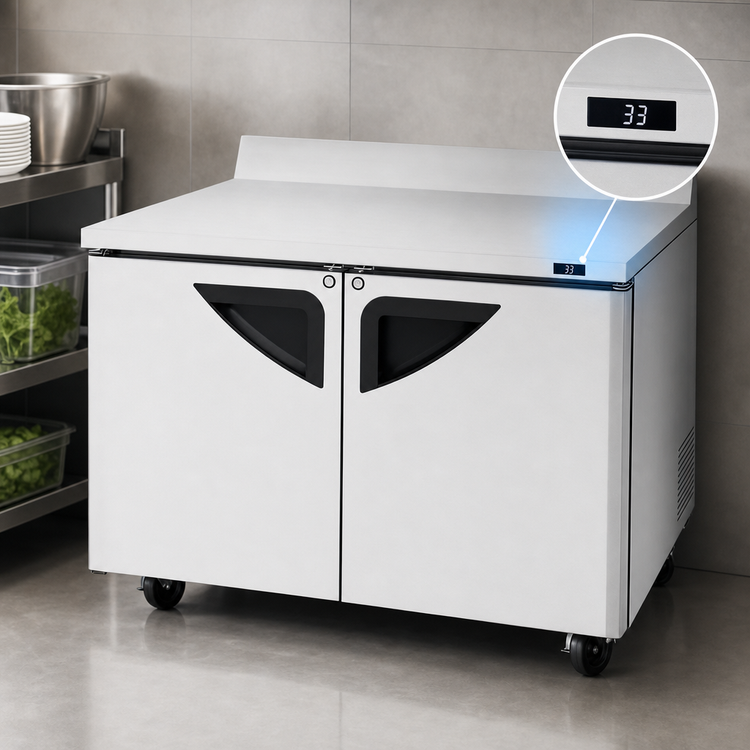 Product image #4 for Turbo Air Super Deluxe 48-Inch Two-Section Worktop Refrigerator with Self-Cleaning Condenser, 12 Cu. Ft., Stainless Steel, Rear-Mounted R290, 115V