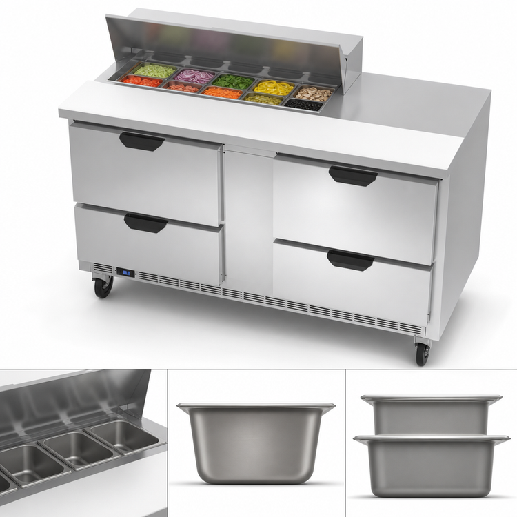 Product image #5 for Beverage-Air Two-Section Sandwich Prep Table Refrigerator, 60-Inch, 4 Drawers, 10-Pan Top