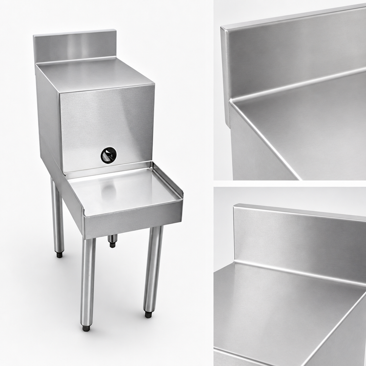 Product image #4 for CHOICE by Glastender Freestanding Stainless Steel Blender Station with Filler Board, Backsplash, and 10-Inch Blender Shelf, 18"W x 29"D