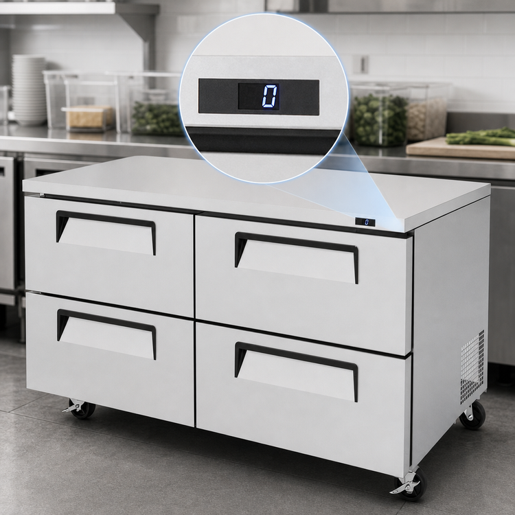 Product image #4 for Turbo Air Super Deluxe 60-Inch Two-Section Undercounter Drawer Freezer with 4 Drawers, Rear-Mount Self-Contained Refrigeration