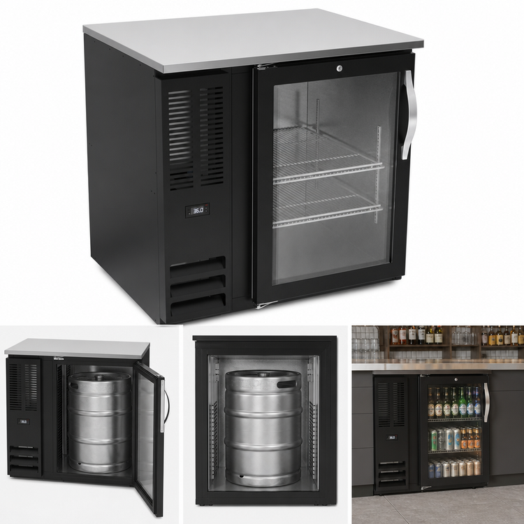 Product image #4 for Beverage-Air 36-Inch One-Section Back Bar Refrigerator with Glass Door, Black Exterior and Stainless Steel Top