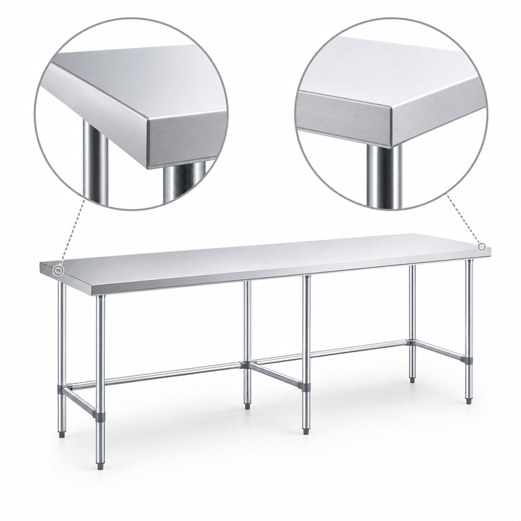 Product image #4 for 84-Inch x 30-Inch 18-Gauge 430 Stainless Steel Flat Top Work Table with Open Base and Galvanized Legs