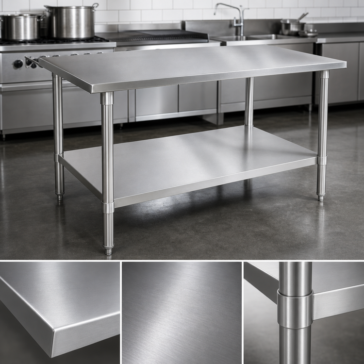 Product image #4 for John Boos Stallion 84" W x 30" D 16-Gauge Stainless Steel Flat Top Work Table with Adjustable Undershelf