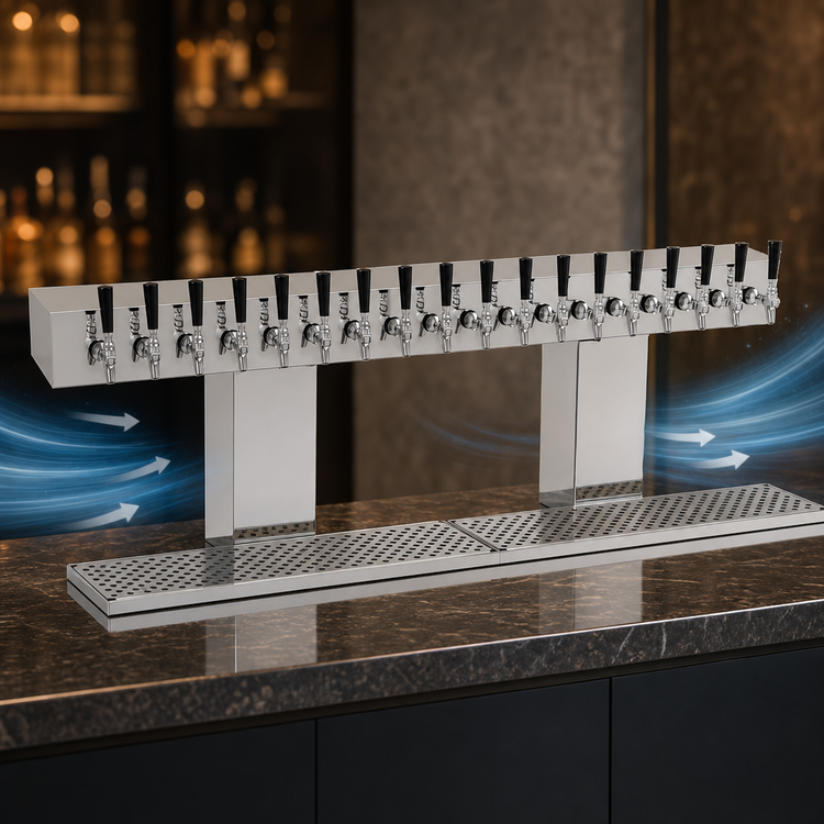 Product image #4 for Glastender BRT-18-MF Countertop Air-Cooled 18-Faucet Bridge Draft Dispensing Tower, Mirror Finish