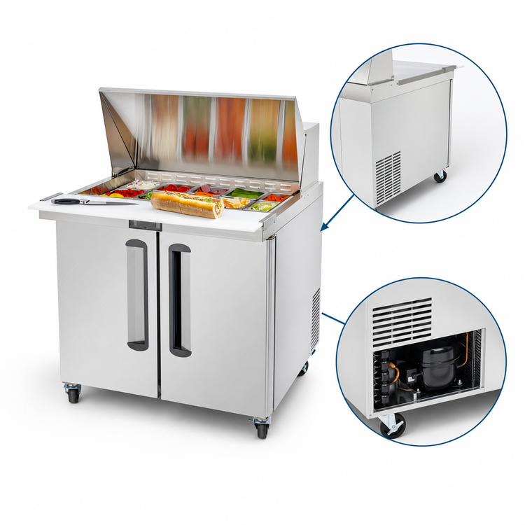 Product image #5 for Migali Competitor Series 36.3-Inch Big Top Refrigerated Sandwich Prep Table, 2-Door, 15-Pan
