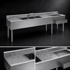 Thumbnail image #4 for Eagle Group 1800 Series BC8C-18R 96-Inch Stainless Steel Underbar Combination Unit with 3 Sinks, 2 Drainboards and Right-Side 24-Inch Ice Bin
