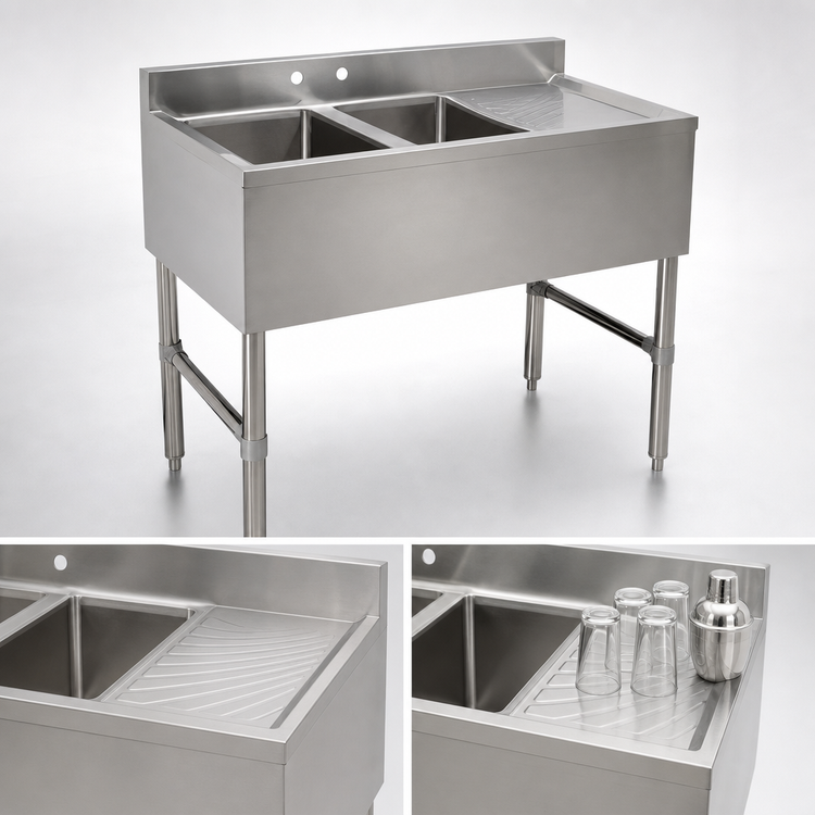 Product image #4 for Two-Compartment Underbar Bar Sink with Right Drainboard