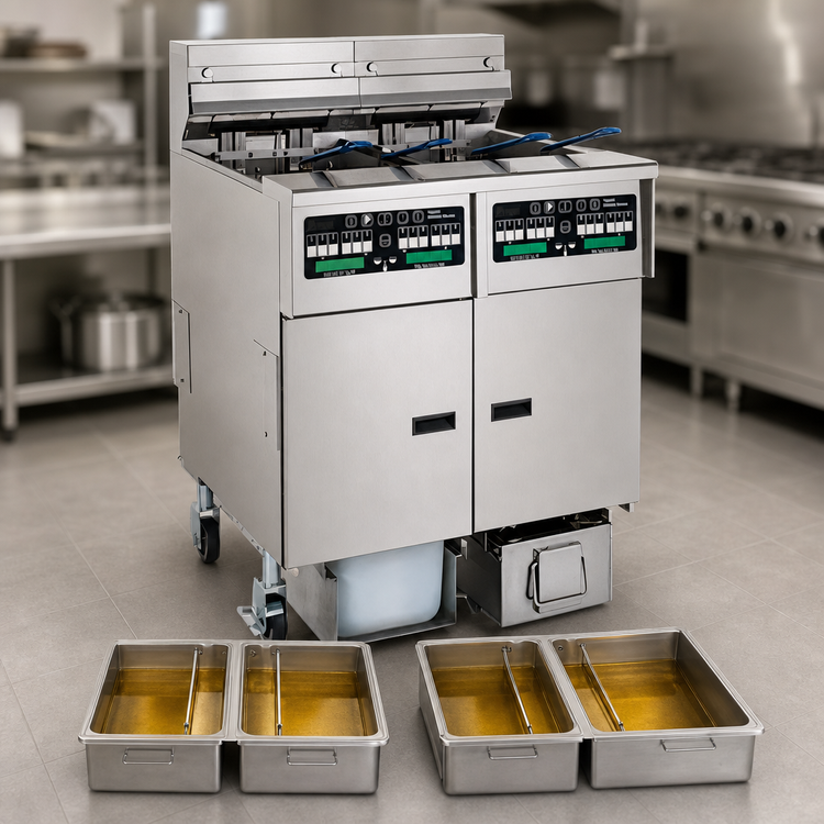 Product image #4 for Pitco Solstice Reduced Oil Volume Electric Fryer System with 2 Fryers, 4 Tanks, and Built-In Filter Drawer