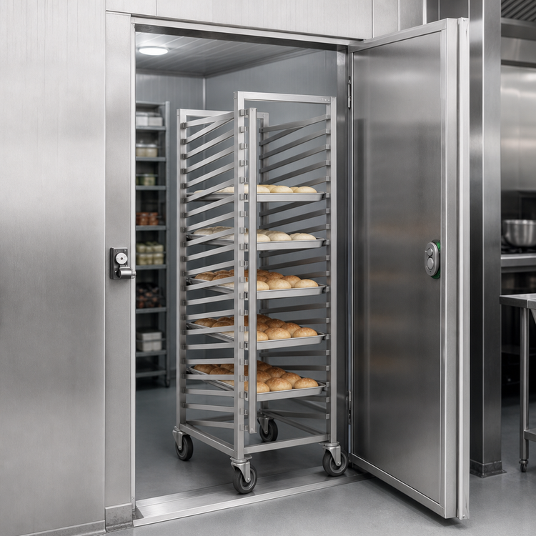 Product image #4 for Channel Manufacturing WS02 Stainless Steel Walk-In Bun Pan Rack, End Load, 2-Inch Angle Spacing, 27 Full-Size Pan Capacity, 5-Inch Swivel Casters