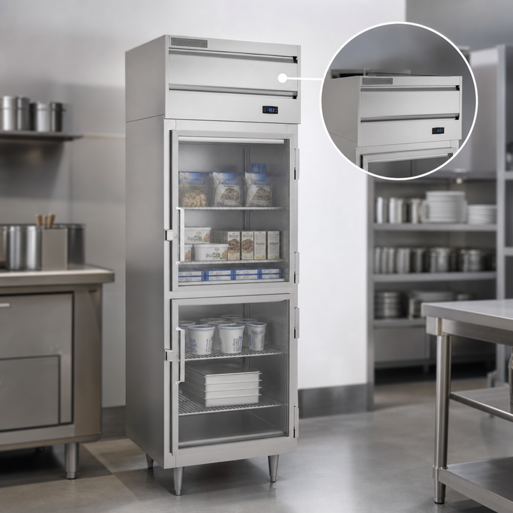 Product image #4 for Beverage Air P Series 1-Section Reach-In Freezer with 2 Lockable Half Glass Doors, 21.01 Cu. Ft.