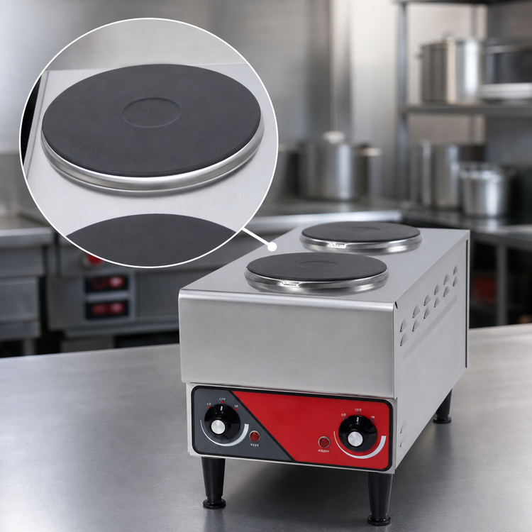 Product image #4 for Nemco 11-3/8-Inch Two-Burner Countertop Electric Hot Plate, Brushed Stainless Steel, 240V