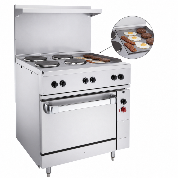 Product image #5 for Vulcan 36-Inch Electric Restaurant Range with 2 Hot Tops, 12-Inch Griddle and Oversized Oven