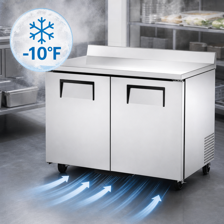 Product image #4 for True 48-Inch Two-Section Stainless Steel Worktop Freezer with Solid Doors and Rear-Mounted Self-Contained Refrigeration