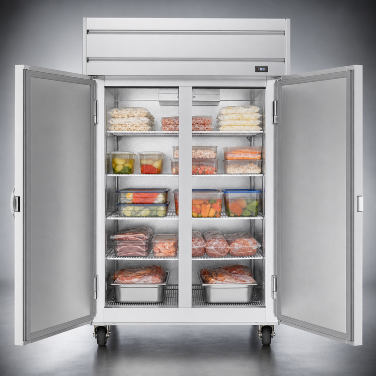 Product image #4 for Beverage Air Horizon Series 45.2 Cu. Ft. Two-Section Reach-In Freezer with Top-Mounted Self-Contained Refrigeration and 2 Solid Hinged Doors