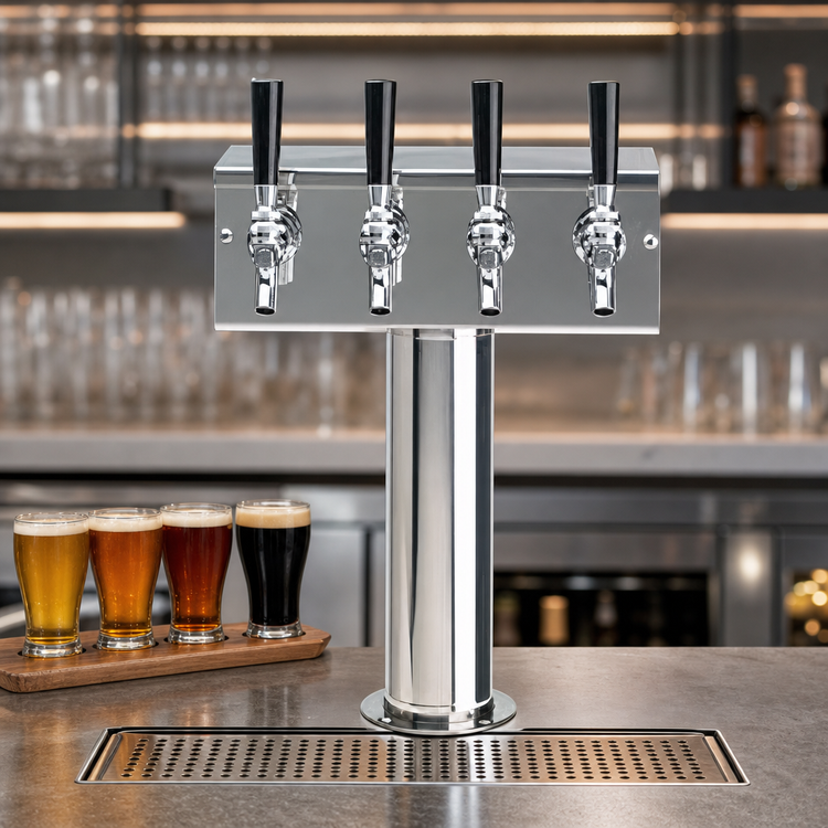 Product image #4 for T Style 4-Faucet Countertop Glycol-Cooled Draft Beer Tower, Polished Stainless Steel